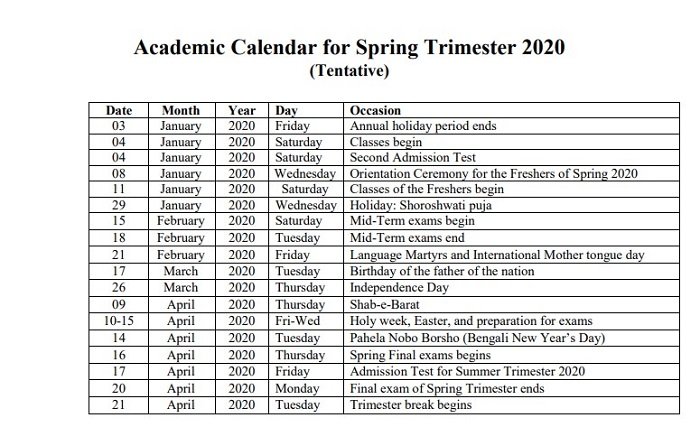 Notre Dame Fall 2022 Calendar Academic Calendar - Notre Dame University Bangladesh