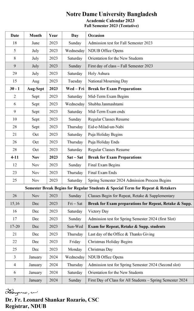 Notre Dame Academic Schedule 2025 25 Marius M Carlsen